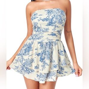 CIDER Women's Summer Cocktail Dress - Tube Ruched Ruffle Mini Dress US Medium